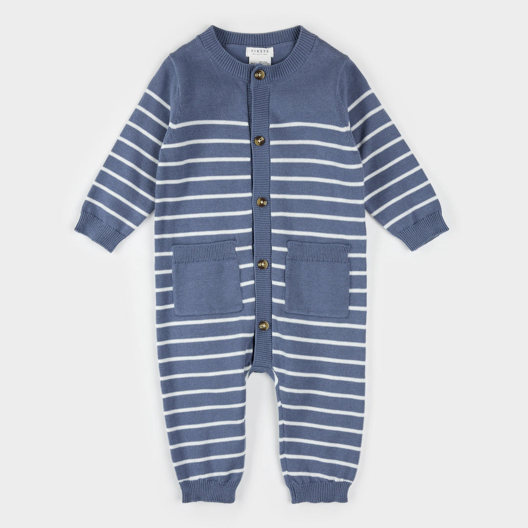 Combinaison en tricot rayé bleu denim