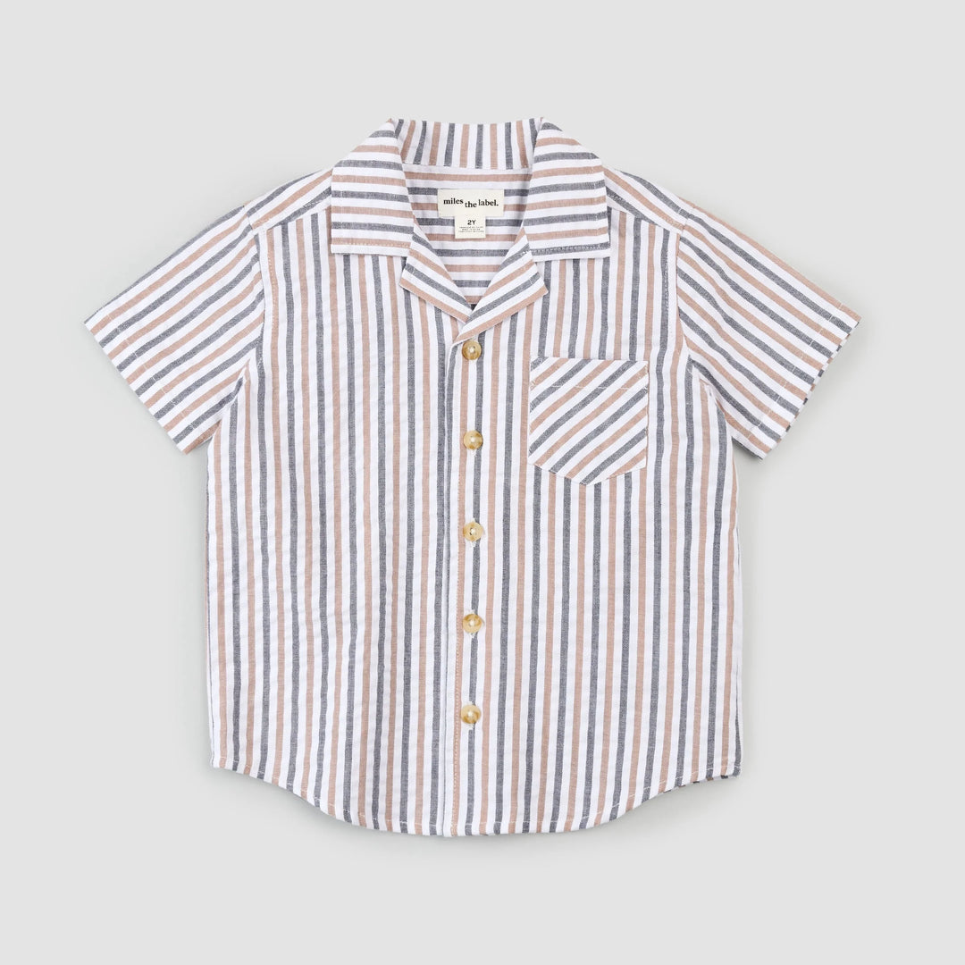 Chemise à manches courtes à rayures marron et marines