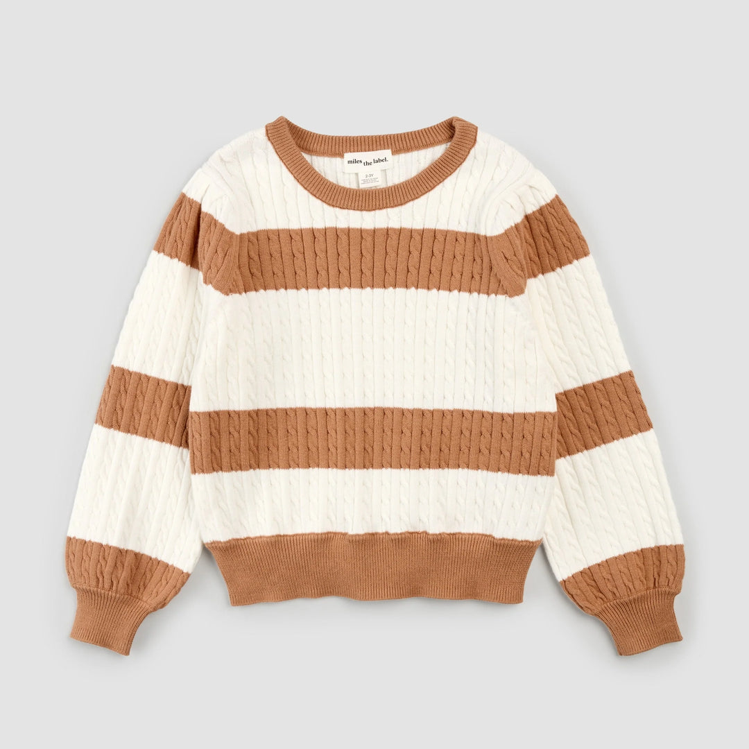 Pull en tricot blanc cassé et marron