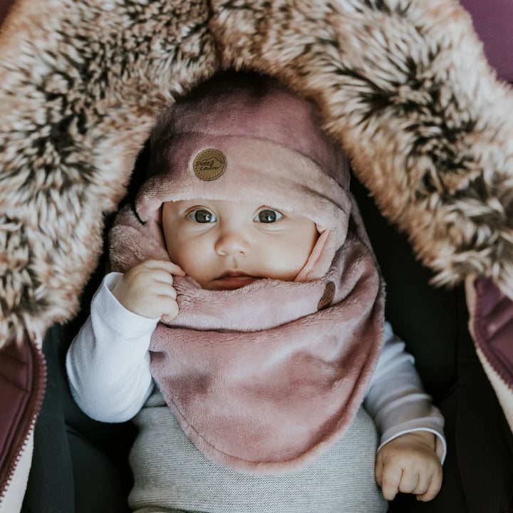 Tuque Ourson pour bébé en Minky - Rose