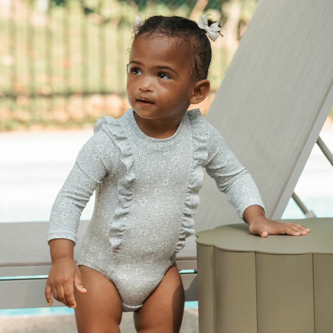 Retro floral print long-sleeved one-piece swimsuit