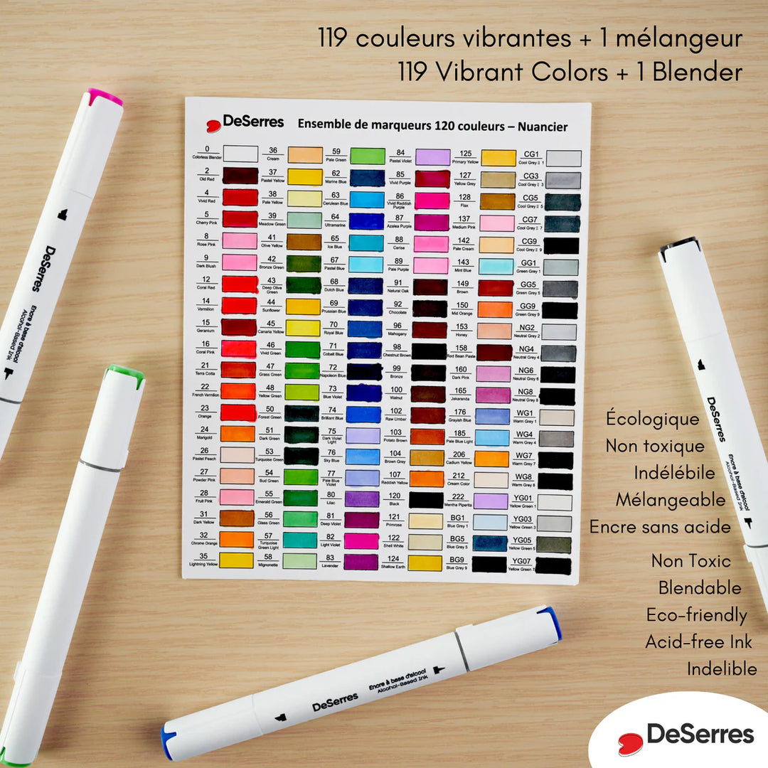 Ensemble de marqueurs à alcool double pointe (120)