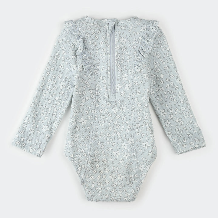 Retro floral print long-sleeved one-piece swimsuit