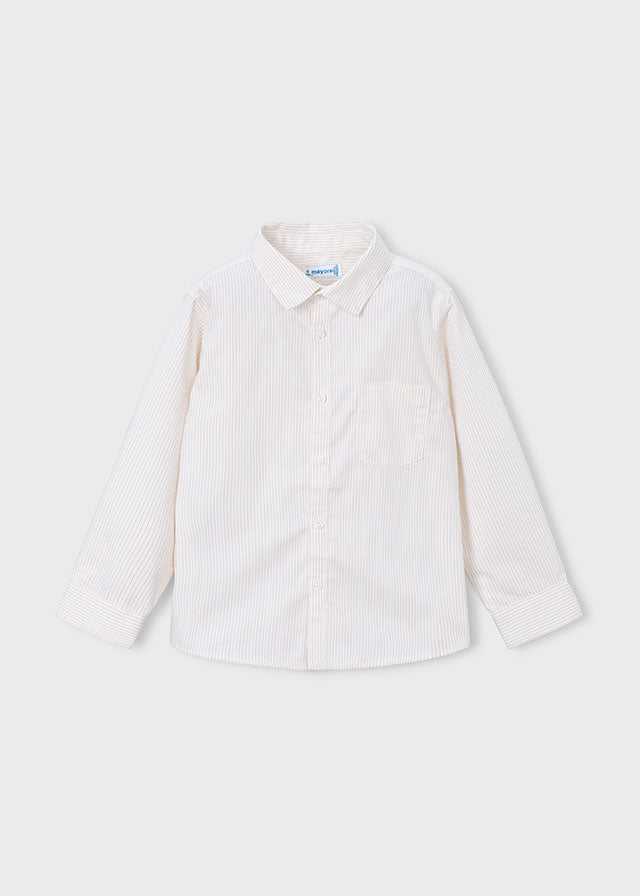 Chemise à manches longues à fines rayures beige