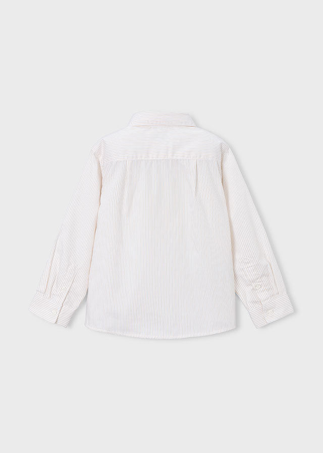 Chemise à manches longues à fines rayures beige