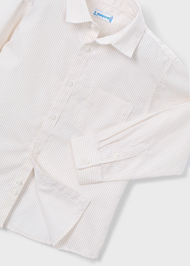 Chemise à manches longues à fines rayures beige
