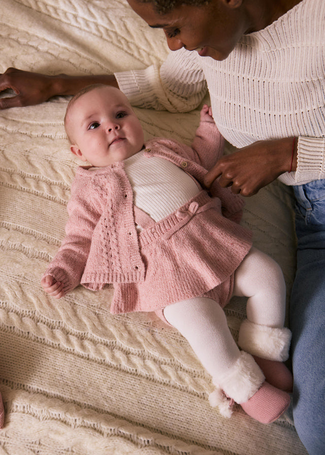 Ensemble cadeau 3 pièces - Cardigan et jupe en tricot orchidée