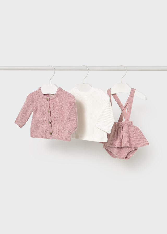 Ensemble cadeau 3 pièces - Cardigan et jupe en tricot orchidée