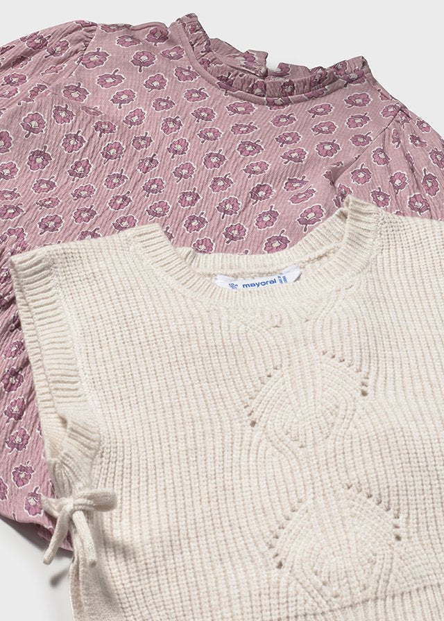 Robe avec gilet en tricot sable