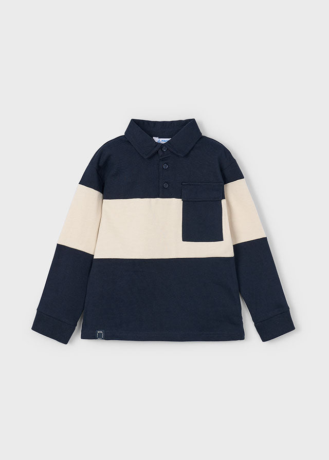 Polo à manches longues colorblock marine