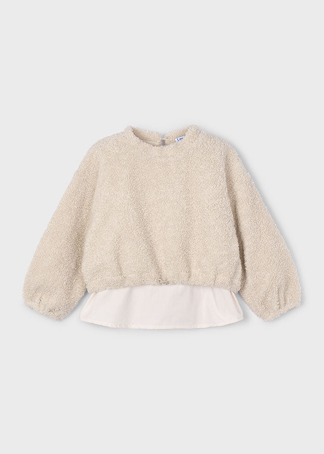 Sweat mouton avec effet chemise Amande