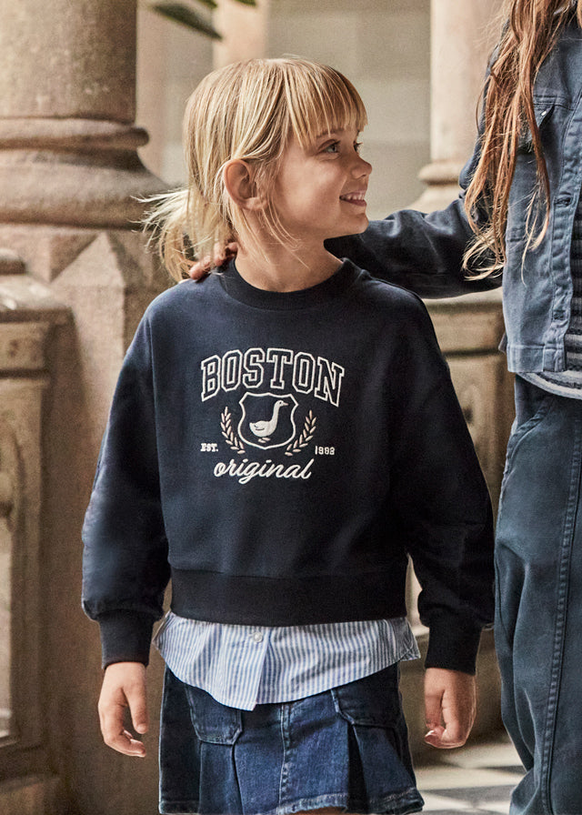 Sweat marine avec effet chemise Boston