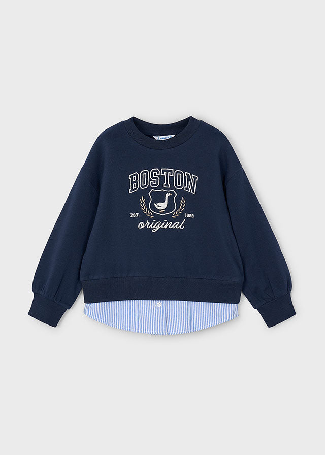 Sweat marine avec effet chemise Boston