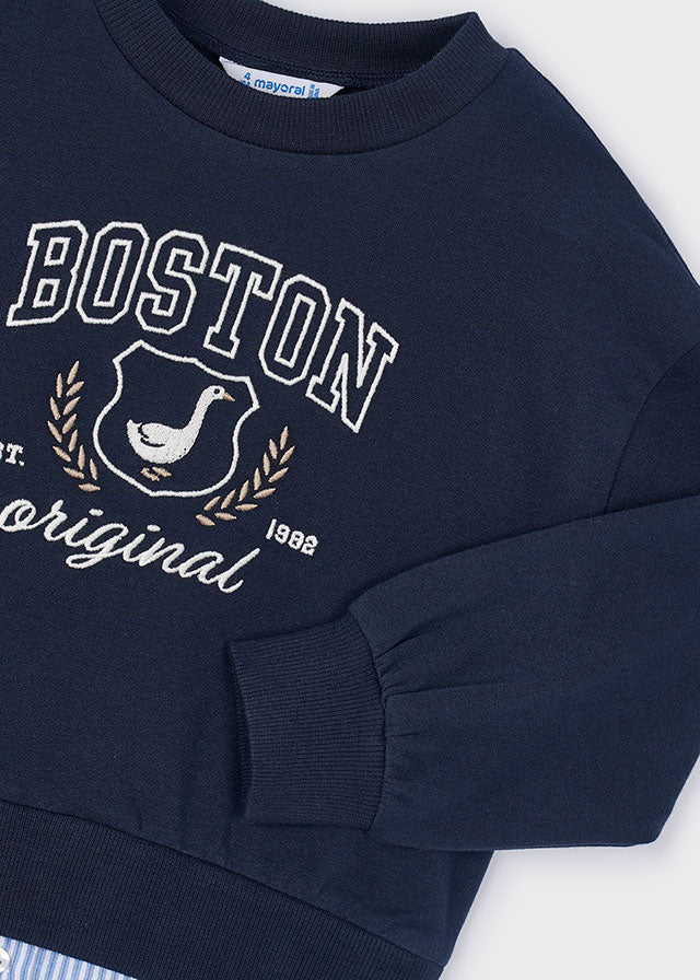 Sweat marine avec effet chemise Boston