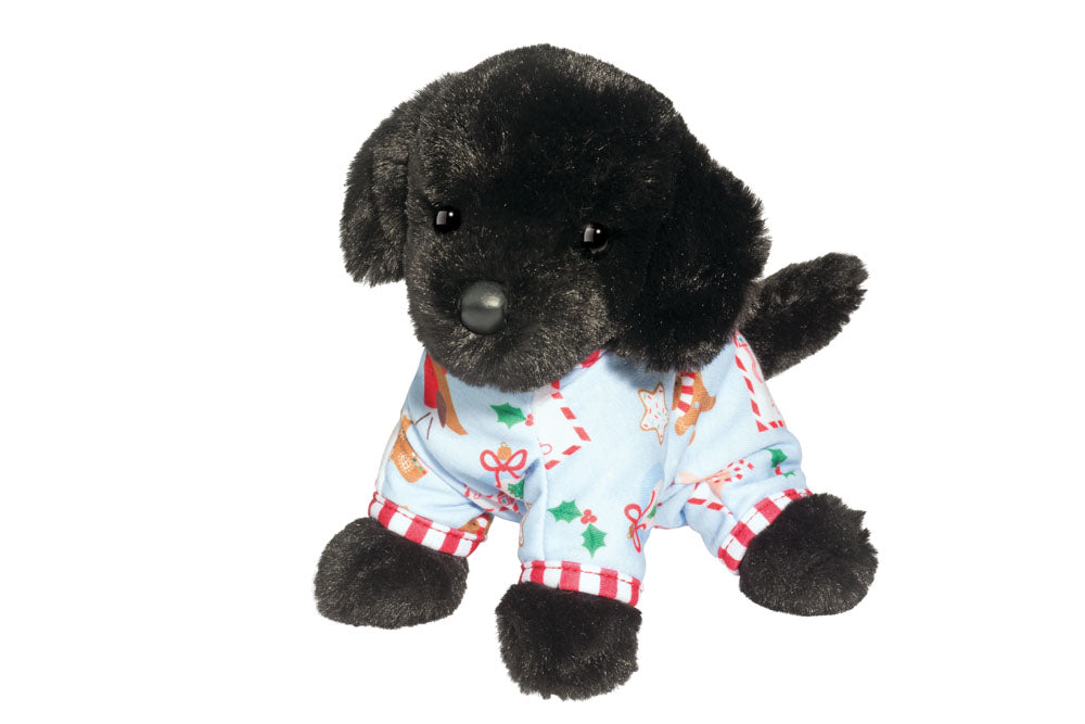 Peluche - Labrador noir avec pyjama des Fêtes (petit)