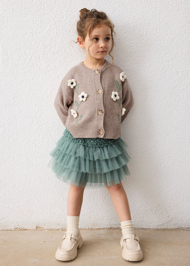 Cardigan en tricot avec fleurs brodées