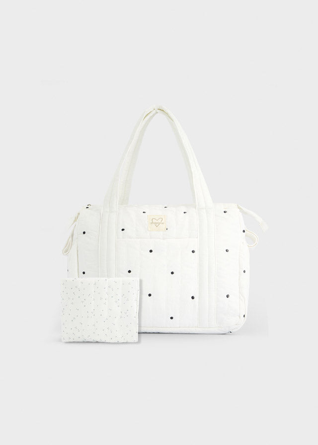 Sac à couches à broderies - Écru & Anthracite