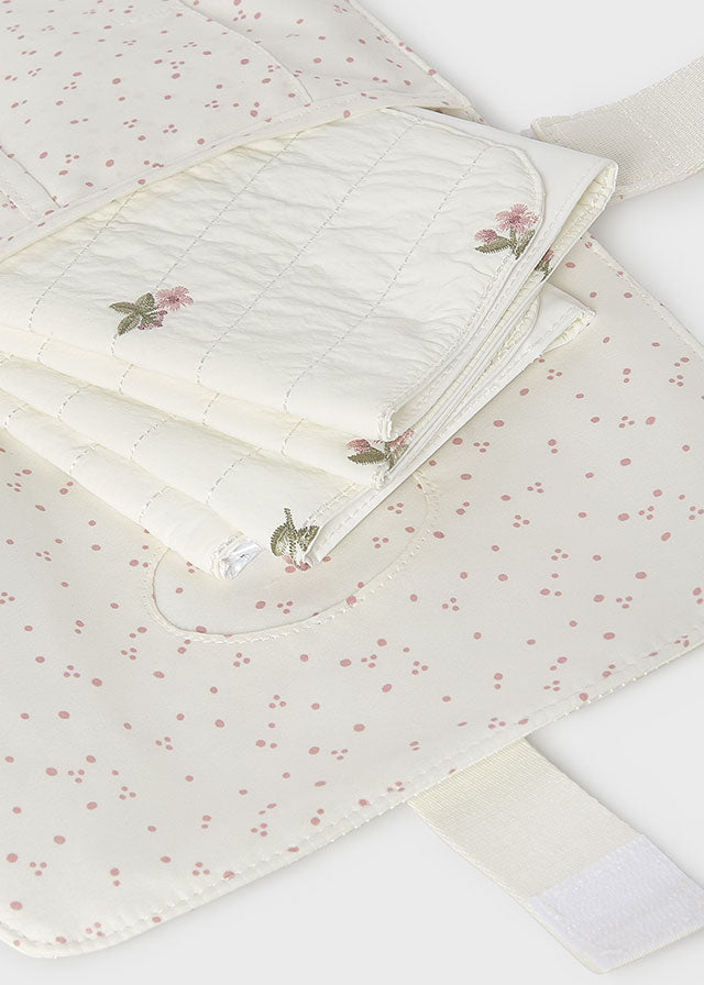 Matelas à langer avec broderies - Écru & Blush