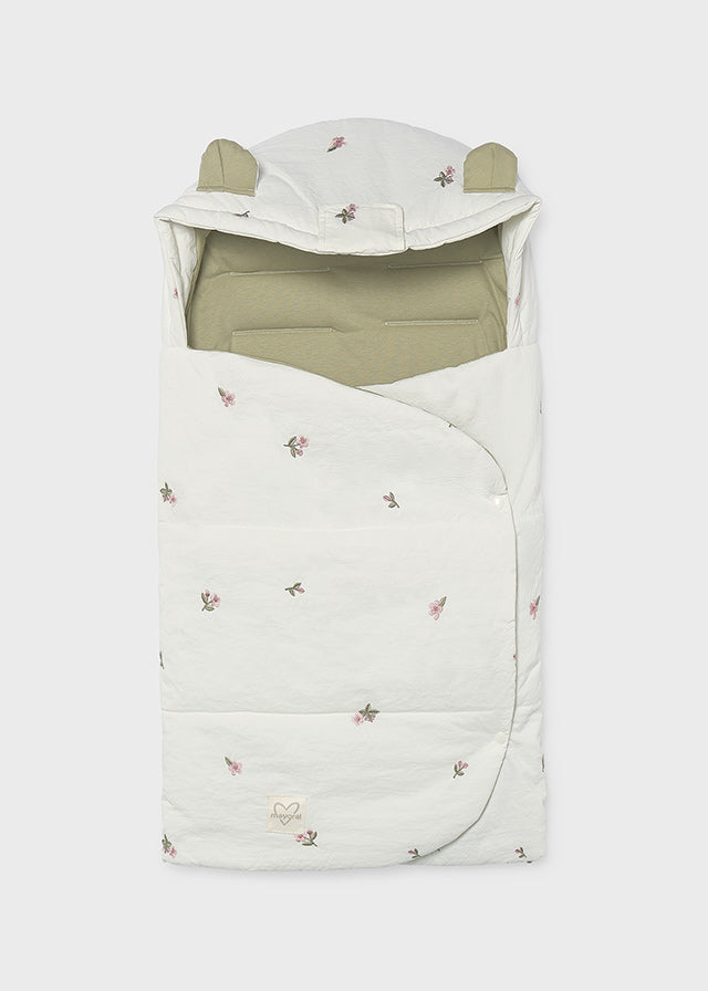 Chancelière avec fleurs brodées - Écru & Blush
