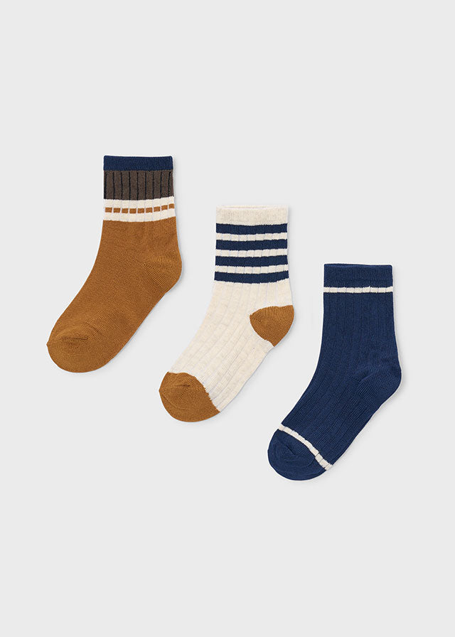 Trio de chaussettes - Marine & Caramel