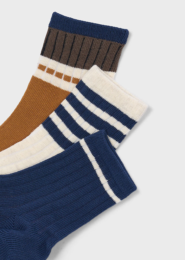 Trio de chaussettes - Marine & Caramel
