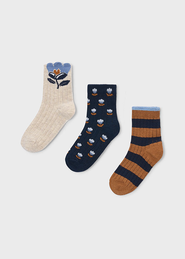 Trio de chaussettes - Fleurs bleues