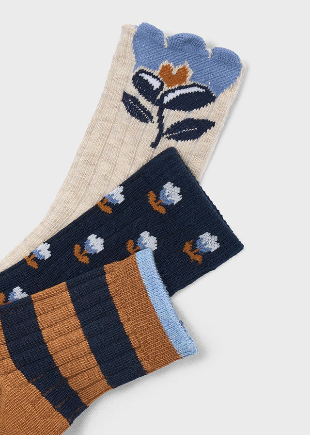 Trio de chaussettes - Fleurs bleues