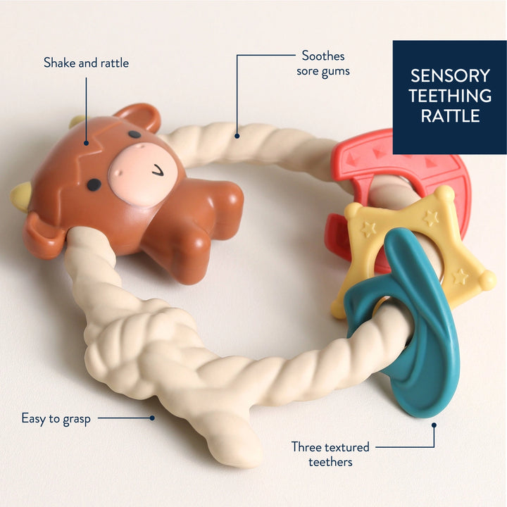 Hochet et anneau de dentition en silicone Ritzy Rattle™ - Vache Highland