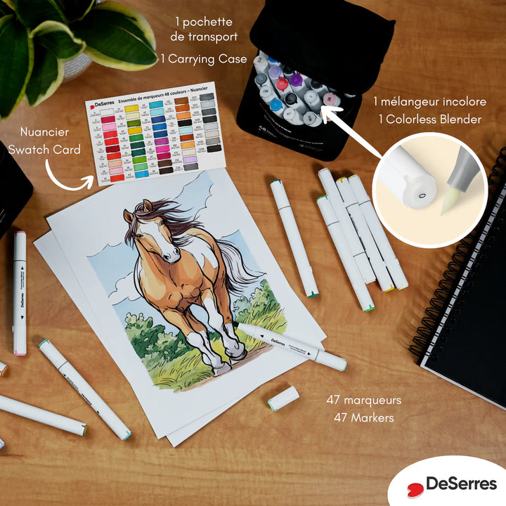 Ensemble de marqueurs à alcool double pointe (48)