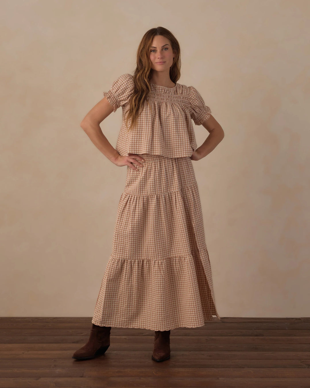 Jupe midi à volants pour femme - Fawn Gingham