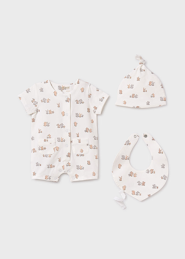 Ensemble cadeau 4 pièces - Ourson & lapin (romper)