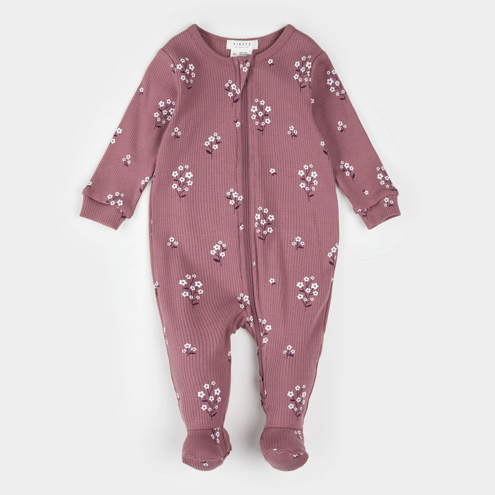Pyjama une pièce en tricot côtelé Fleurs blanches