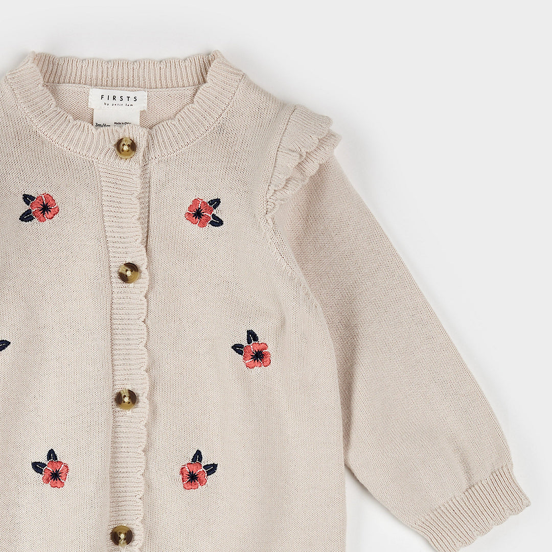 Combinaison en tricot beige à imprimé coquelicots