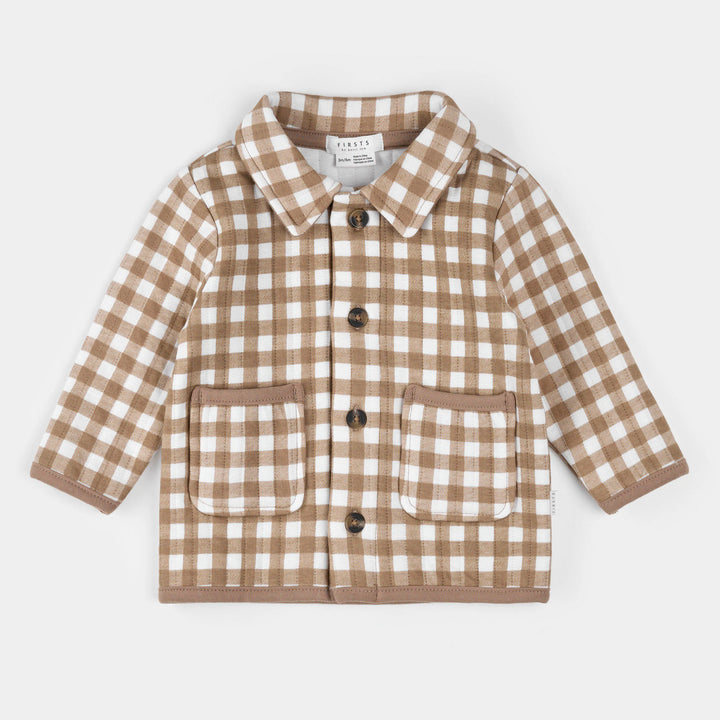 Cardigan matelassé en vichy taupe clair