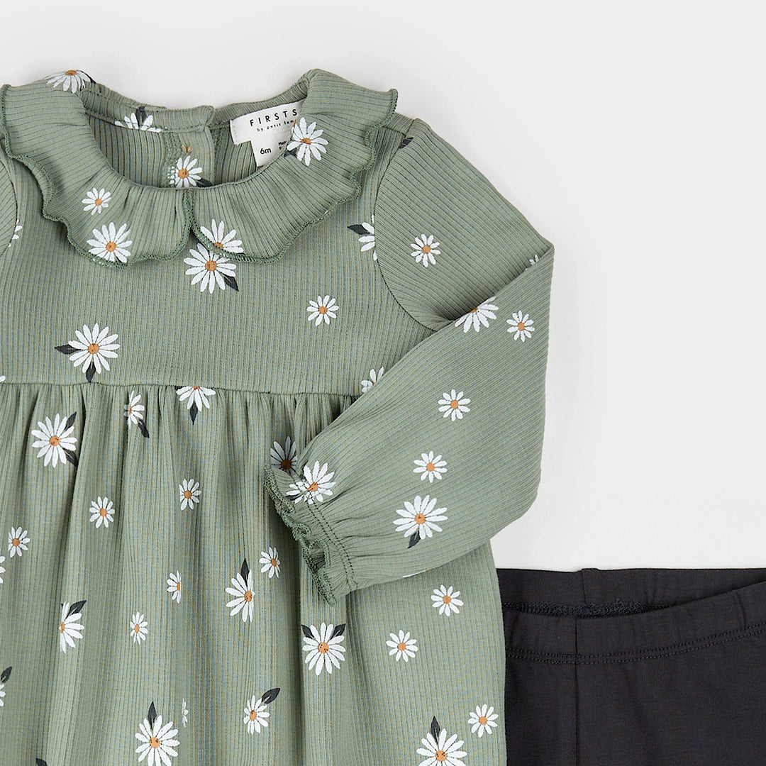 Ensemble de robe sauge à imprimé de marguerites