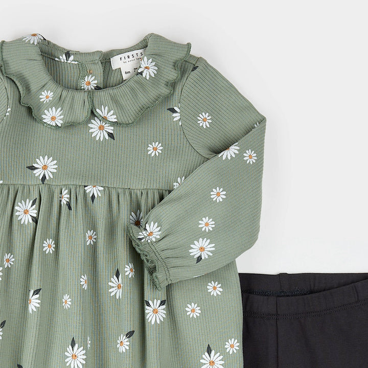 Ensemble de robe sauge à imprimé de marguerites