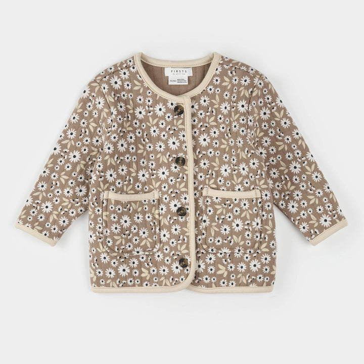 Cardigan matelassé sable à imprimé marguerite