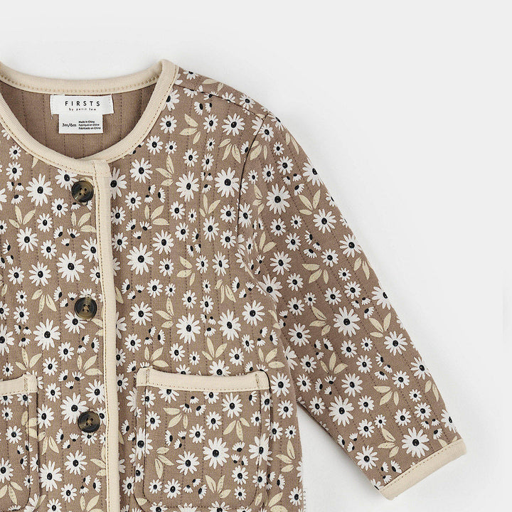 Cardigan matelassé sable à imprimé marguerite