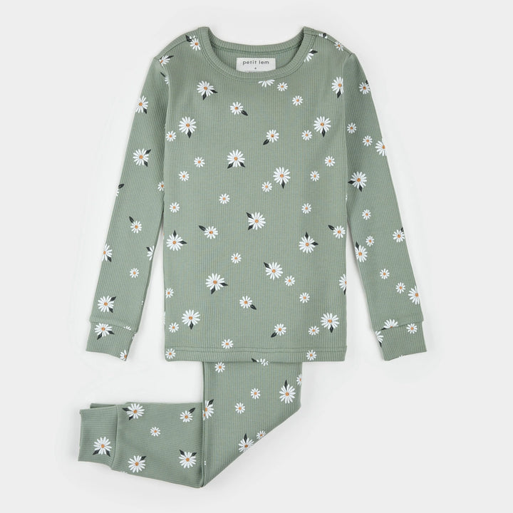 Pyjama deux pièces en tricot côtelé Marguerites