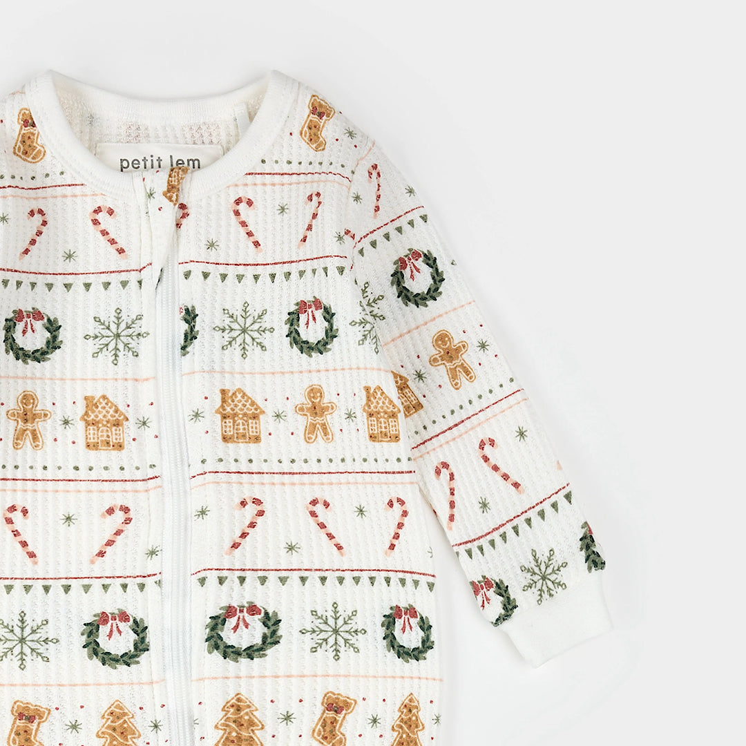 Pyjama une pièce en tricot gaufré Friandises et jacquard