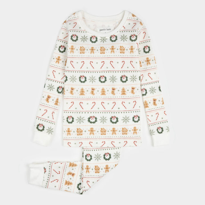 Pyjama deux pièces en tricot gaufré Friandises et jacquard