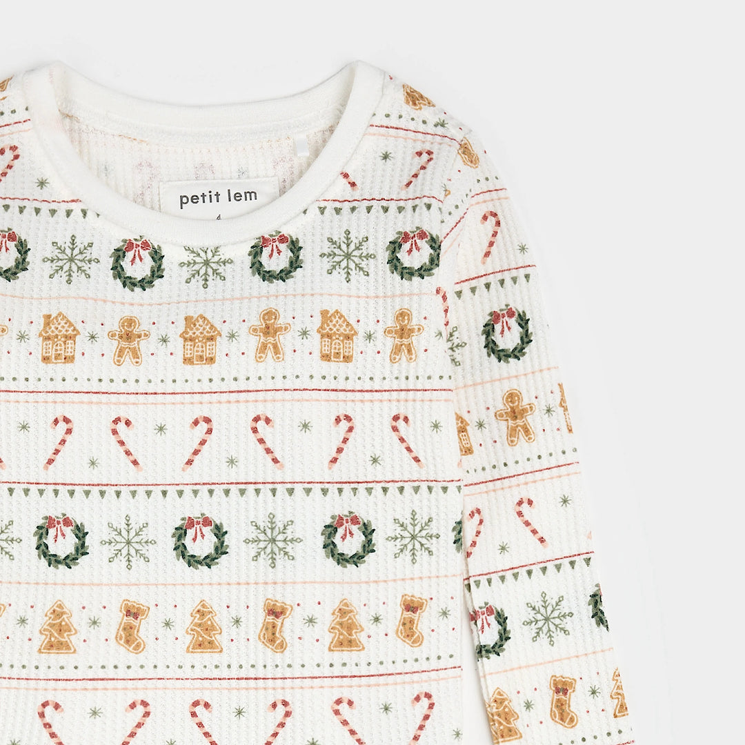 Pyjama deux pièces en tricot gaufré Friandises et jacquard