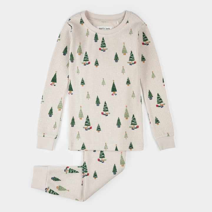 Pyjama deux pièces en tricot gaufré Sapins festifs