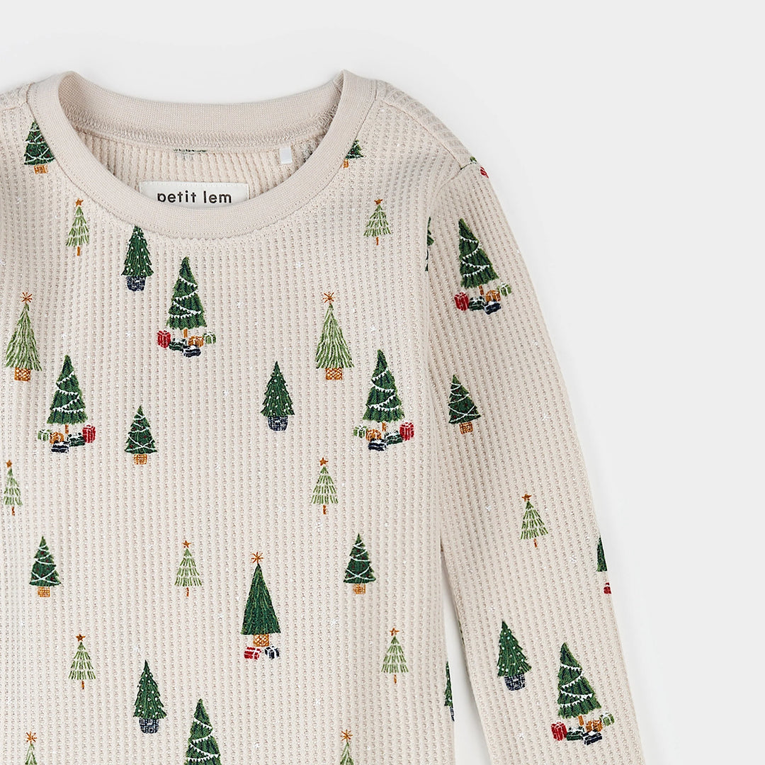 Pyjama deux pièces en tricot gaufré Sapins festifs