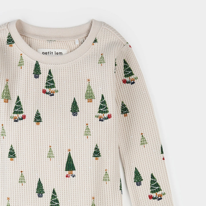 Pyjama deux pièces en tricot gaufré Sapins festifs