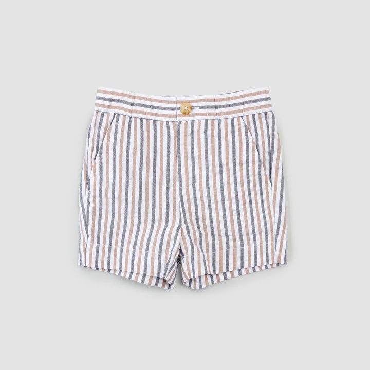 Short rayé en marron et marine