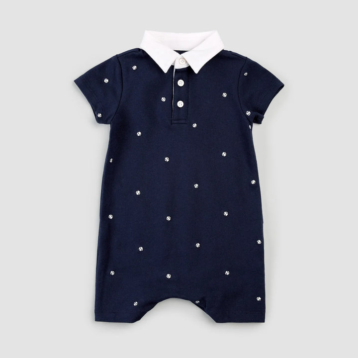 Romper polo bleu marine avec balles de tennis brodées