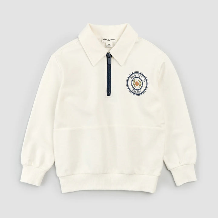 Pull polo blanc cassé à imprimé club de raquette