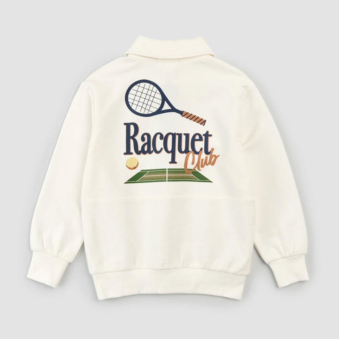 Pull polo blanc cassé à imprimé club de raquette