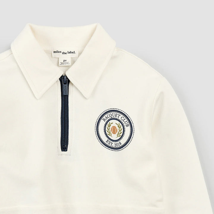 Pull polo blanc cassé à imprimé club de raquette